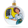 Glass Service with a Smile: Waitress Blown Glass Ball Christmas Ornament 3.25 Inches in White color Round