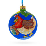 Glass Whimsical Hen Decorating the Tree Blown Glass Christmas Ornament 3.25 Inches in Multi color Round