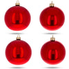 Glass Set of 4 Red Glossy Glass Ball Christmas Ornaments 4 Inches in Red color Round