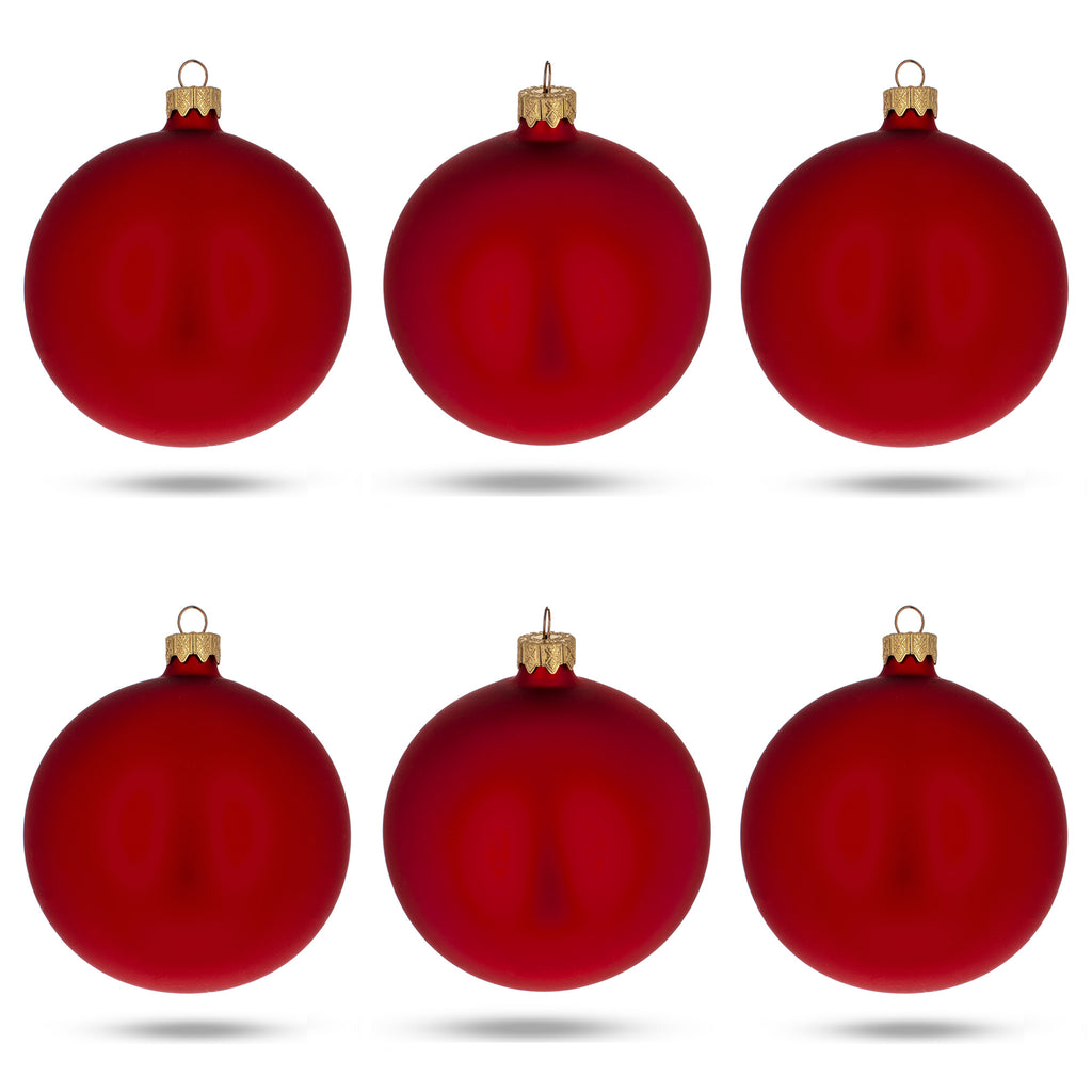 Glass Set of 6 Matte Red Glass Ball Christmas Ornaments 3.25 Inches in Red color Round