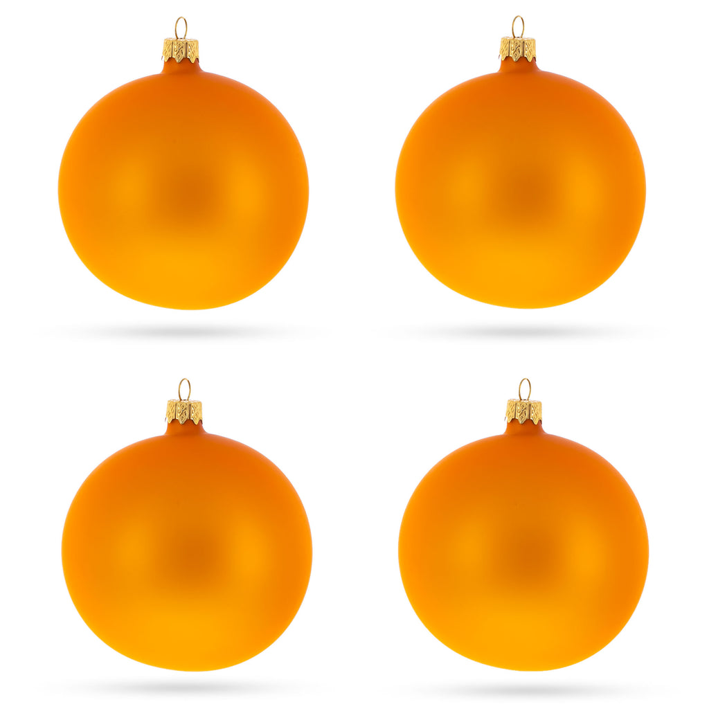 Glass Set of 4 Orange Matte Glass Ball Christmas Ornaments 4 Inches in Gold color Round