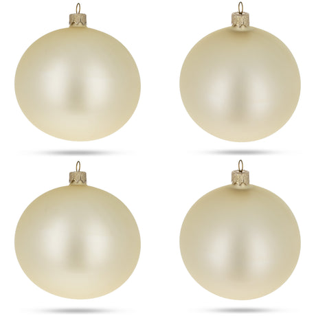 Set of 4 Champagne Solid Color Glass Ball Christmas Ornaments 4 Inches in Beige color, Round shape