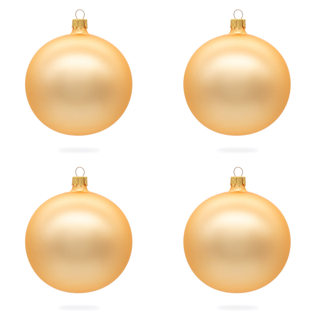 Glass Set of 4 Rose Gold Glass Ball Ornaments 4 Inches in Beige color Round
