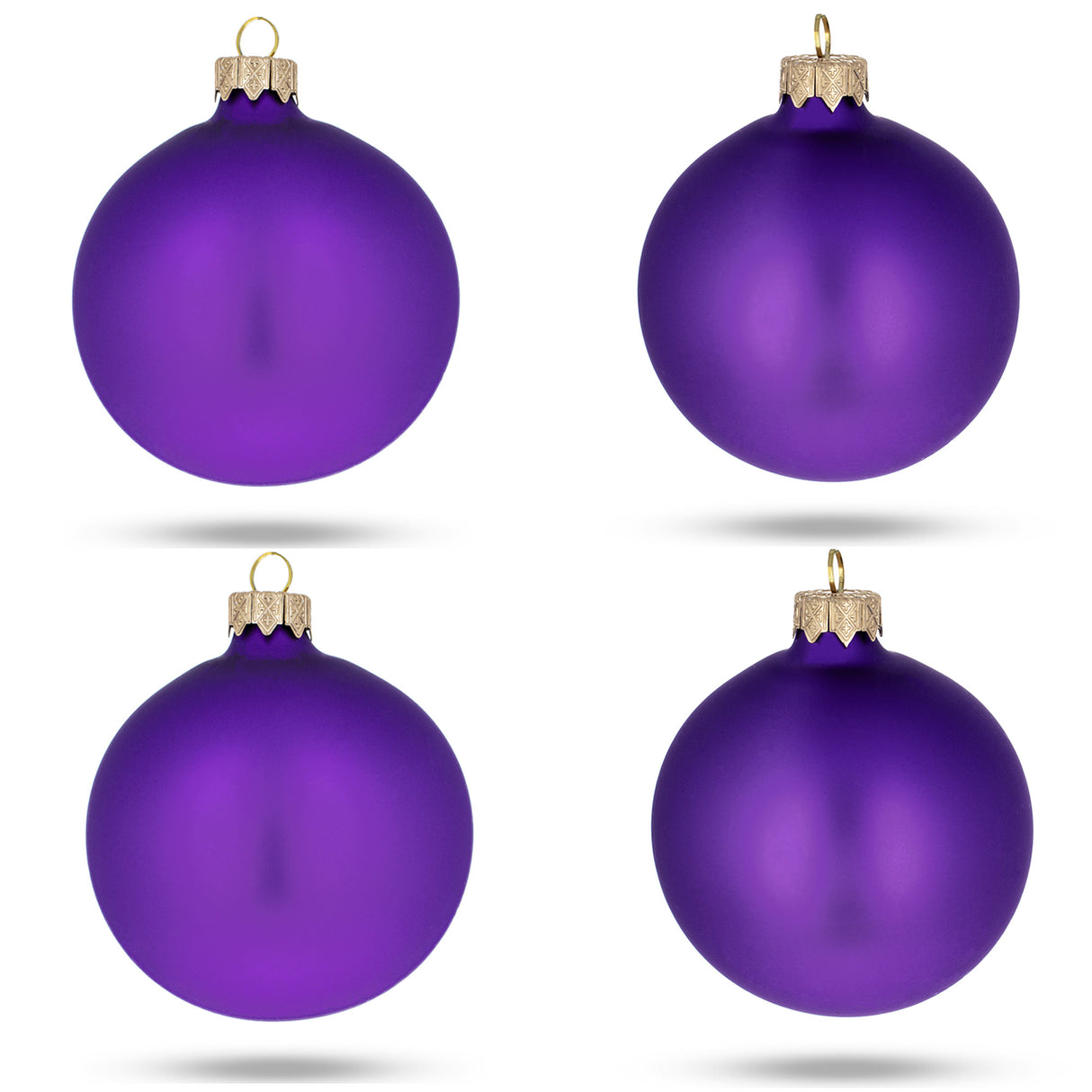 Glass Set of 4 Purple Matte Glass Ball Christmas Ornaments 4 Inches in Purple color Round