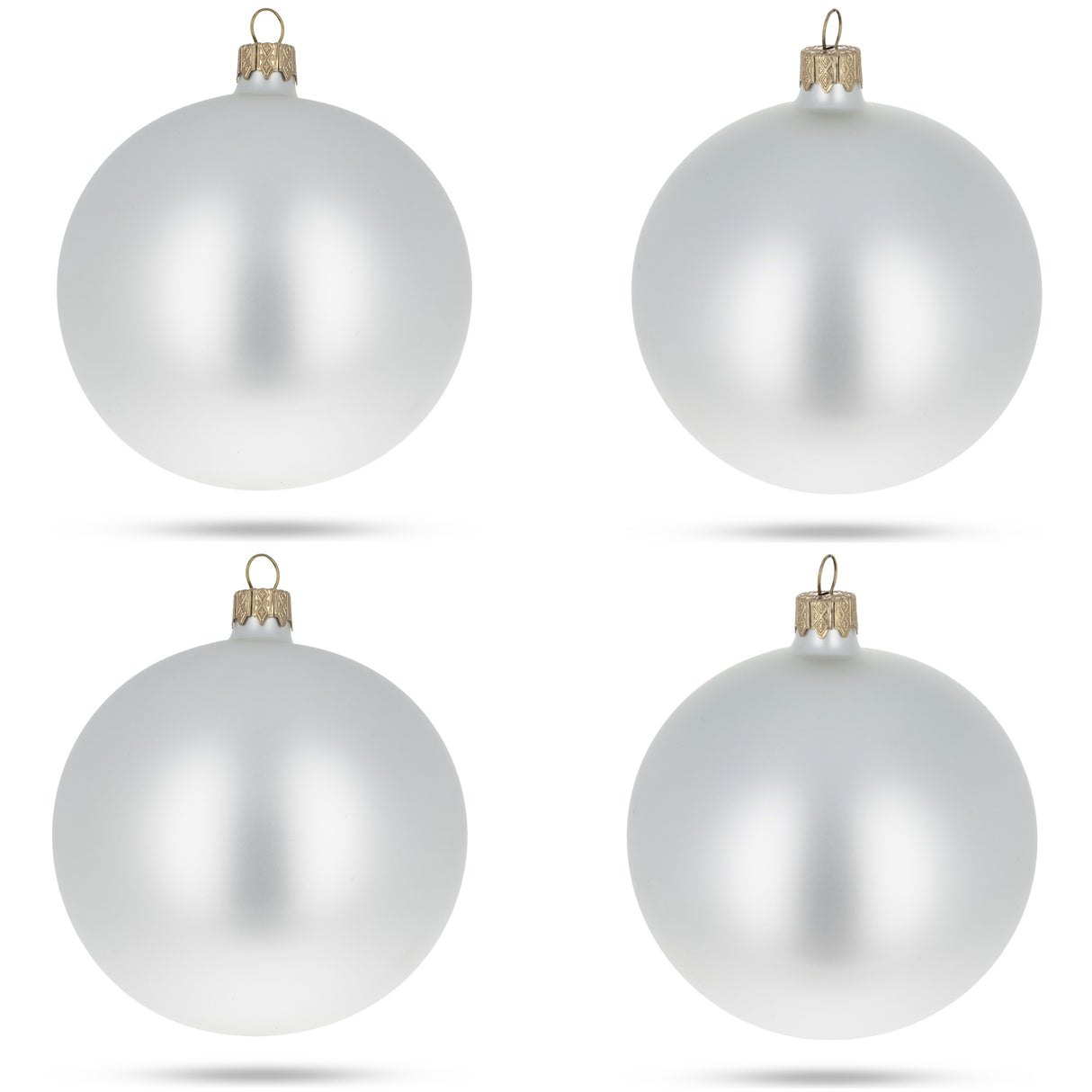 Glass Set of 4 White Matte Glass Ball Christmas Ornaments 4 Inches in Silver color Round