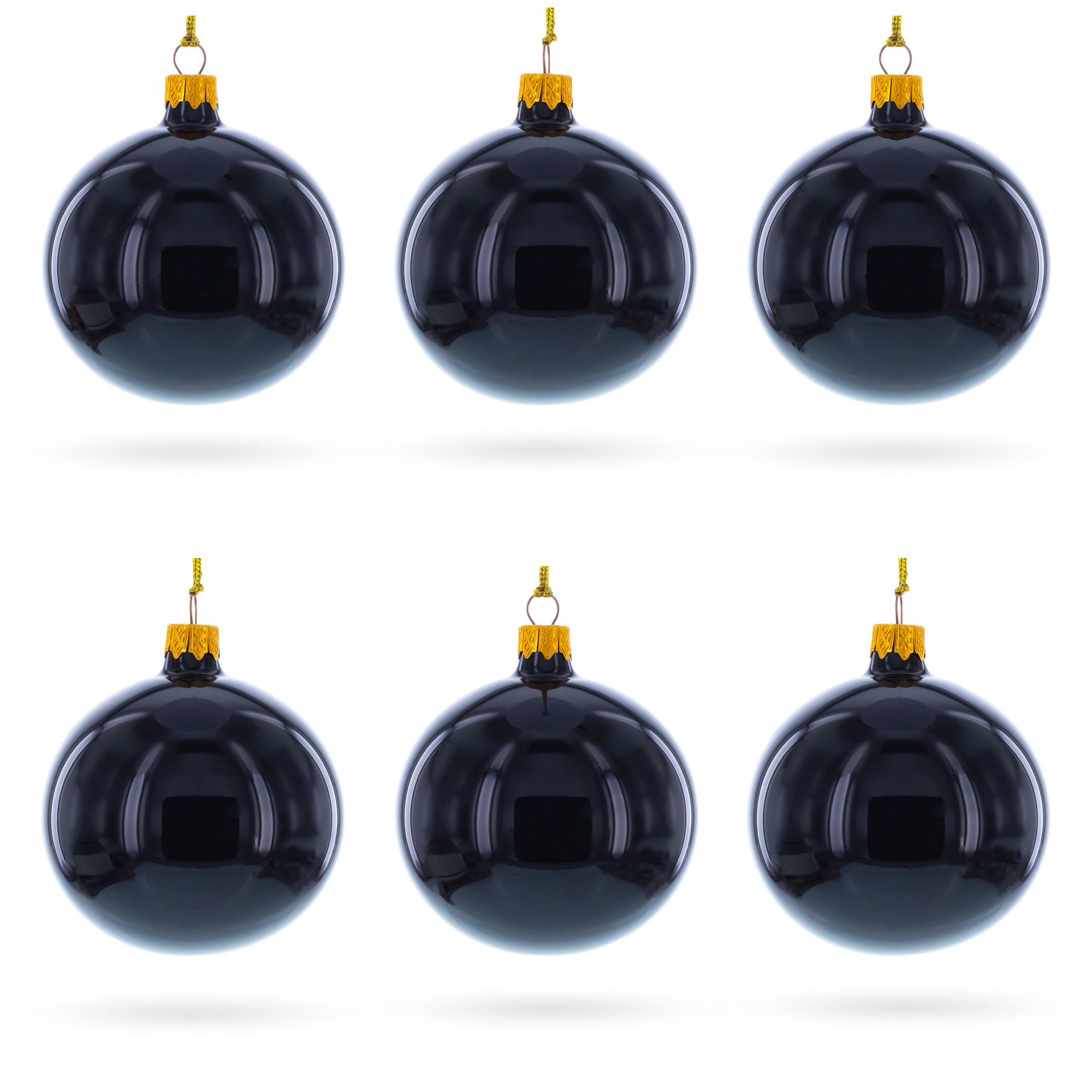 Black Glossy Glass Ball Christmas Ornament 3.25 Inches in Black color Round