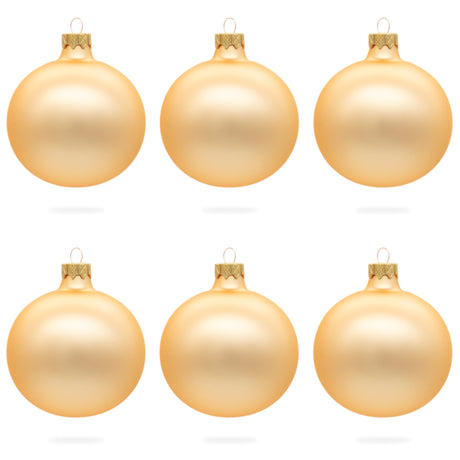 Set of 6 Rose Gold Glass Ball Ornaments 3.25 Inches in Beige color, Round shape
