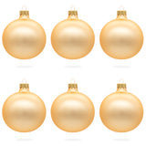 Glass Set of 6 Rose Gold Glass Ball Ornaments 3.25 Inches in Beige color Round