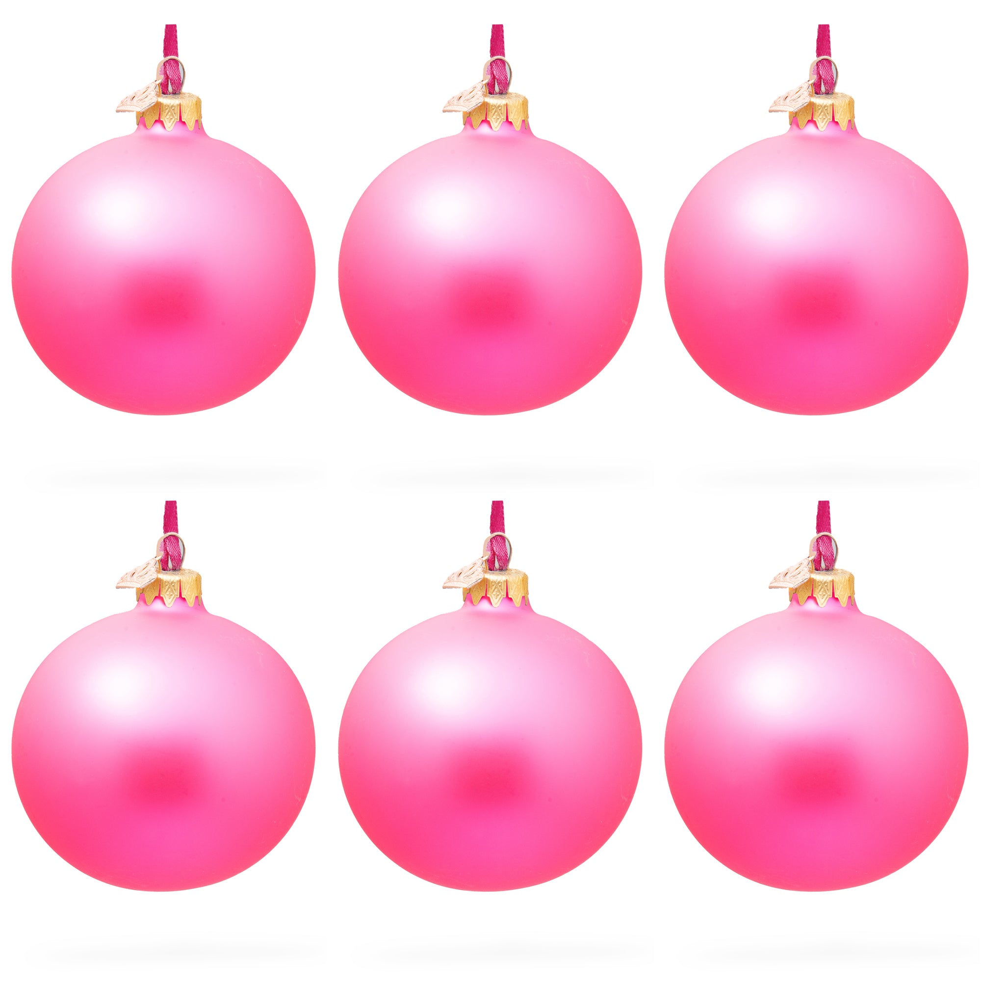 Set of 6 Solid Pink Glass Ball Christmas Ornaments 3.25 Inches in Pink color Round