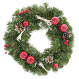 Plastic Ukrainian Christmas Wreath w. Frosted Straw Bows, Apples & Pine Cones 16 Inches in Green color Round