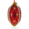 Glass White Pearl Trellis On Red Glass Egg Christmas Ornament 4 Inches in Red color Oval