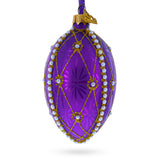 Glass Pearls On Purple Guilloche Glass Egg Christmas Ornament 4 Inches in Purple color Oval