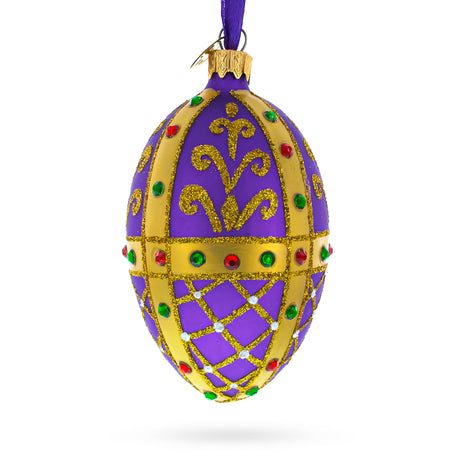 Royal Inspired Purple Glass Egg Ornament 4 Inches in Purple color, Oval shape