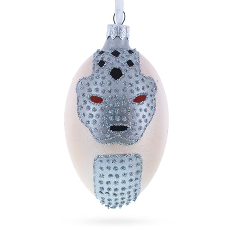 Glass Louis-Francois Designer Jeweled Panther Glass Egg Christmas Ornament 4 Inches in Silver color Oval