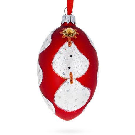 Glass Florence Designer Jeweled Sea Shells Earrings Glass Egg Christmas Ornament 4 Inches in Red color Oval