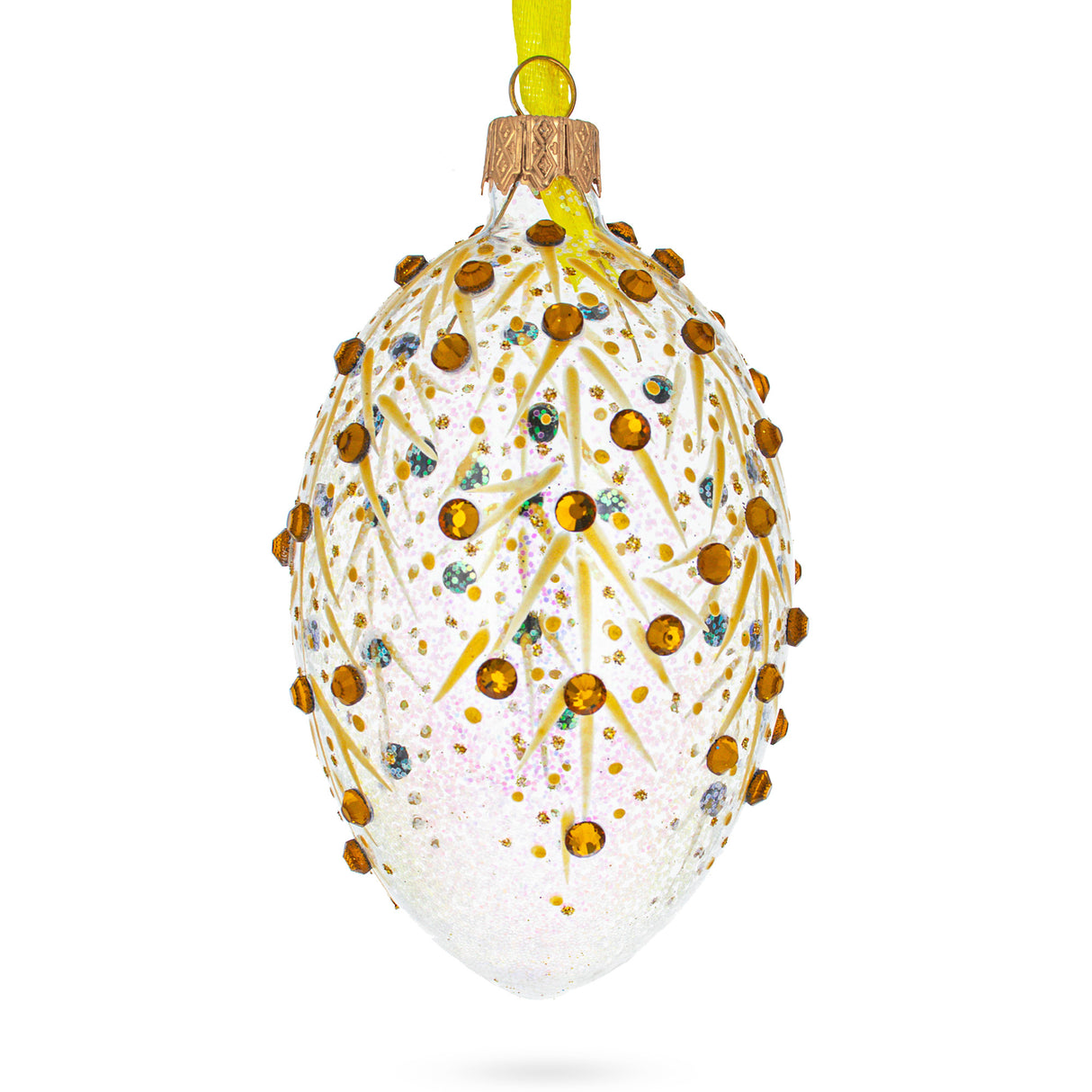 Gold Branches Glass Egg Christmas Ornament 4 Inches in Gold color, Oval shape