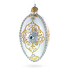 Glass Diamond in Golden Scroll Glass Egg Christmas Ornament 4 Inches in White color Oval