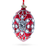 Diamond Star on Red Glass Egg Christmas Ornament 4 Inches in Red color, Oval shape