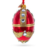 Glass Diamonds on Red Glass Egg Ornament 4 Inches in Red color Oval