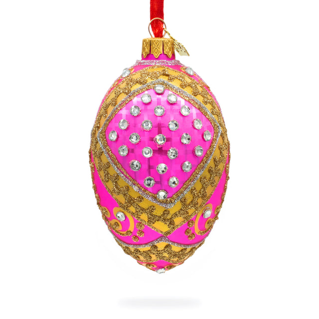 Glass Jewels on Pink Glass Egg Ornament 4 Inches in Pink color Oval