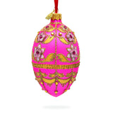 Glass Jeweled Flowers on Pink Glass Egg Ornament 4 Inches in Pink color Oval