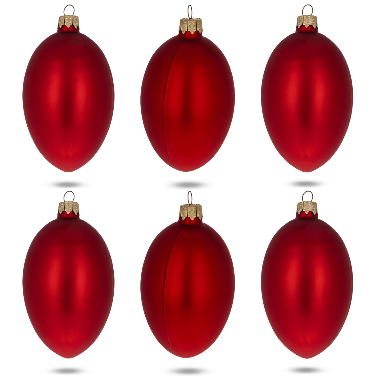 Glass Set of 6 Red Matte Glass Egg Ornaments 4 Inches in Red color Oval