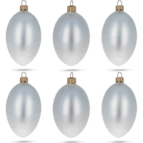Set of 6 White Matte Glass Egg Ornaments 4 Inches in White color, Oval shape