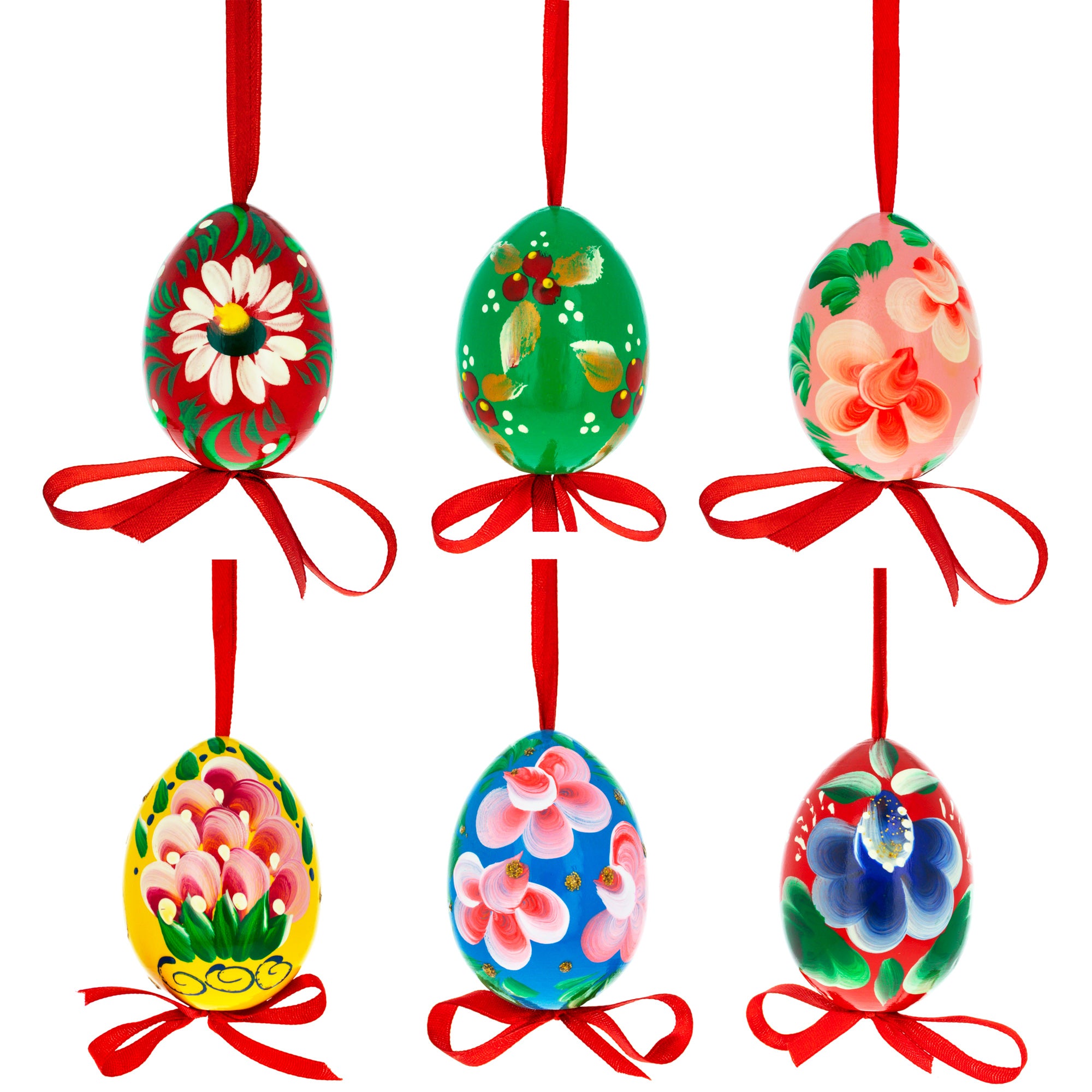 Flowery Painting Multicolored Wooden Easter Egg Ornaments in Multi color Figurine