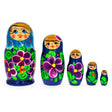 Beautiful Wooden  with Light Blue Color Hood and Flowers Nesting Dolls in Blue color,  shape