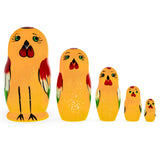 Wood Set of 5 Rooster Family Wooden Nesting Dolls in Yellow color