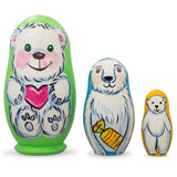 Set of 3 Bears with Heart Wooden Nesting Dolls 4.25 Inches in Multi color,  shape