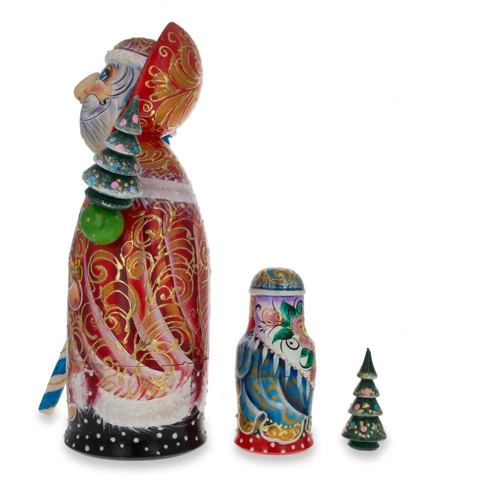 Hand Carved Solid Wood Santa Did Moroz Nesting Dolls 9.5 Inches ,dimensions in inches: 9.5 x 4.5 x 4.5