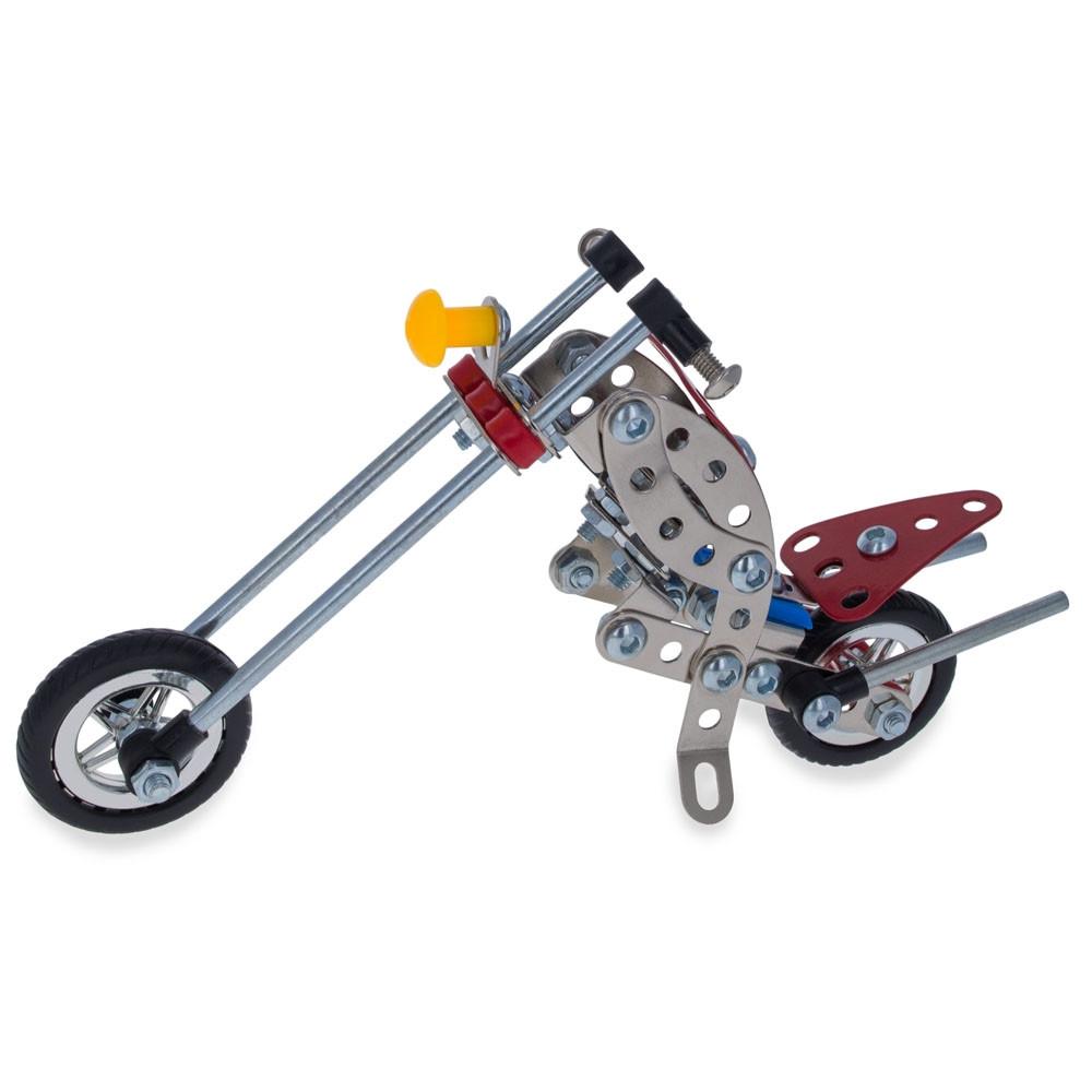 Metal Long Metal Motorcycle Chopper Bike Model Kit (105 Pieces) 7.5 Inches in Multi color
