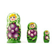 3 Daffodils Flowers on Green Dress  Wooden Nesting Dolls 3.5 Inches in Green color,  shape