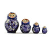 Wood Set of 4 Miniature Wooden Nesting Dolls Matryoshka in Blue Dress  3 Inches in Blue color