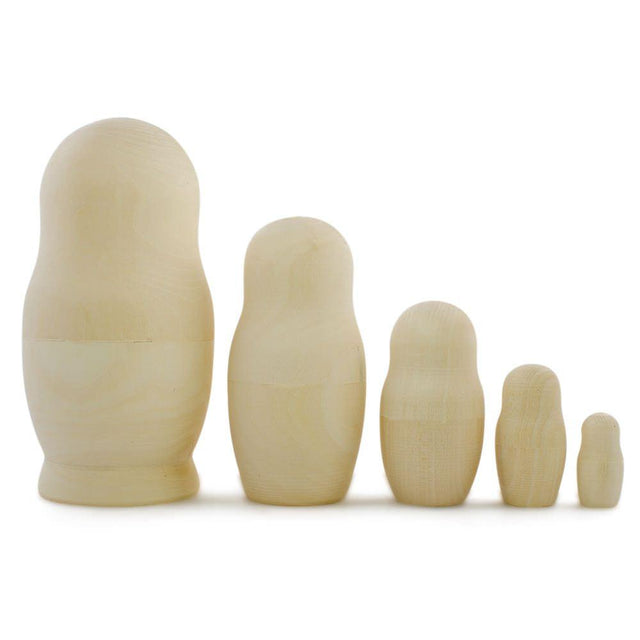 Wood Set of 5 Blank Unpainted Unfinished Wooden Nesting Dolls 5.75 Inches in Beige color