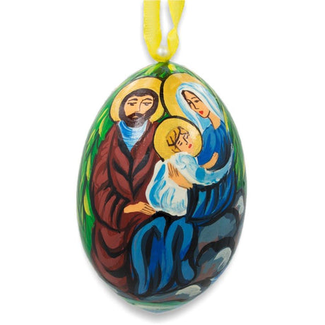 Wood Mary with Joseph and Jesus Wooden Christmas Ornament 3 Inches in Multi color Oval
