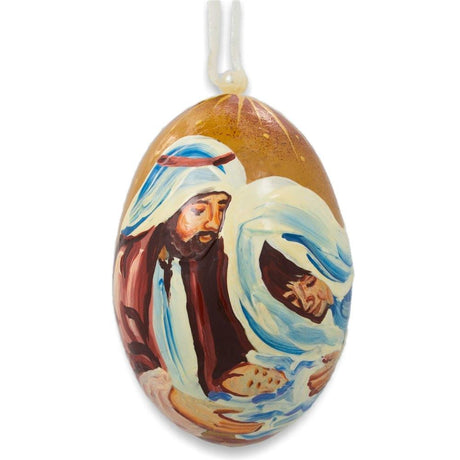 Wood Mary with Joseph Overlooking Jesus Wooden Christmas Ornament 3 Inches in Multi color Oval