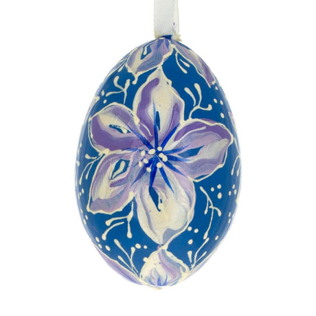 Wood Blue and Purple Flower Wooden Egg Easter Ornament 3 Inches in Blue color Oval