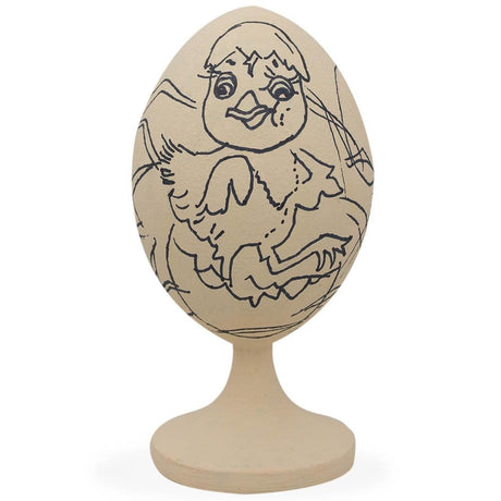 Easter Chick Unfinished Wooden Egg Figurine in Beige color, Oval shape