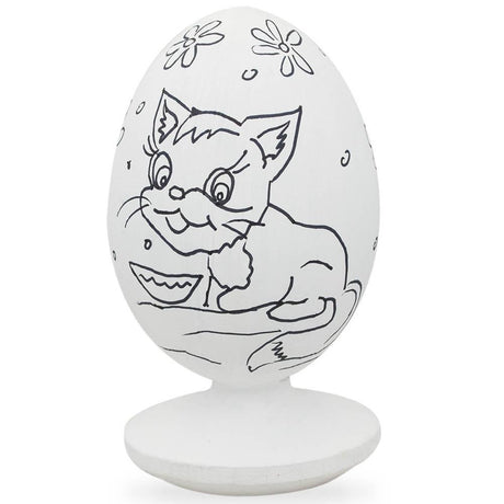 Cat and Dog Wooden Unfinished Easter Egg in White color, Oval shape