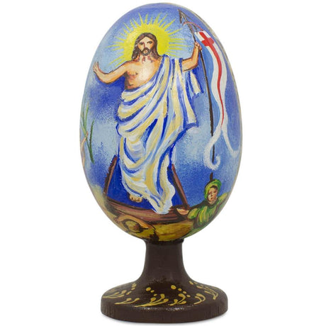 Wood Jesus has Risen Wooden Easter Egg Figurine 4.75 Inches in Multi color Oval