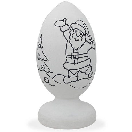 Santa with Christmas Tree Unfinished Wooden Christmas Figurine in White color, Oval shape