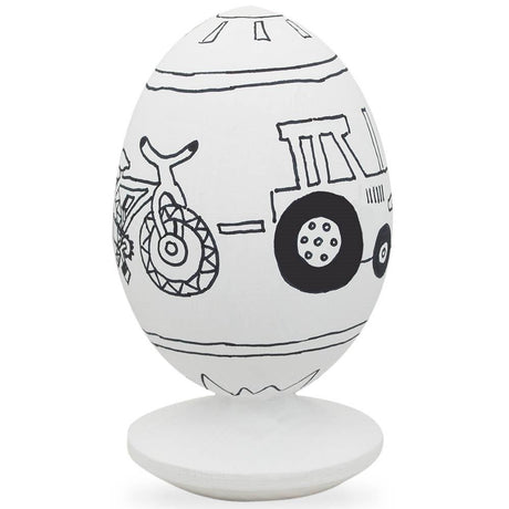 Bike, Car and Tractor Wooden Figurine Blank Unfinished Egg Figurines in White color, Oval shape