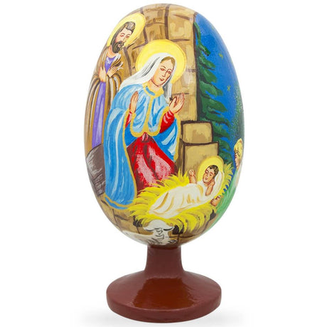 Virgin Mary with Jesus Nativity Wooden Figurine 4.75 Inches in Multi color, Oval shape