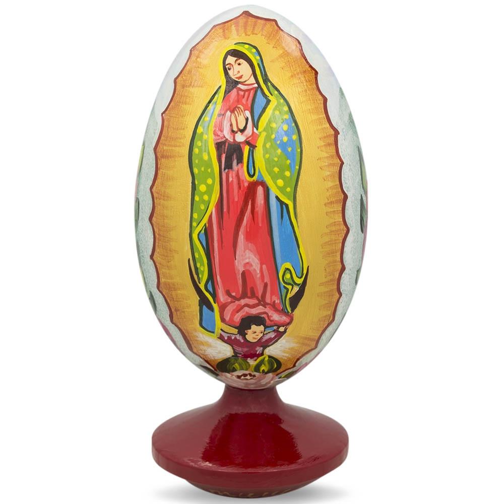 Wood Our Lady of Guadalupe Mexican Wooden Figurine 4.75 Inches in Multi color Oval