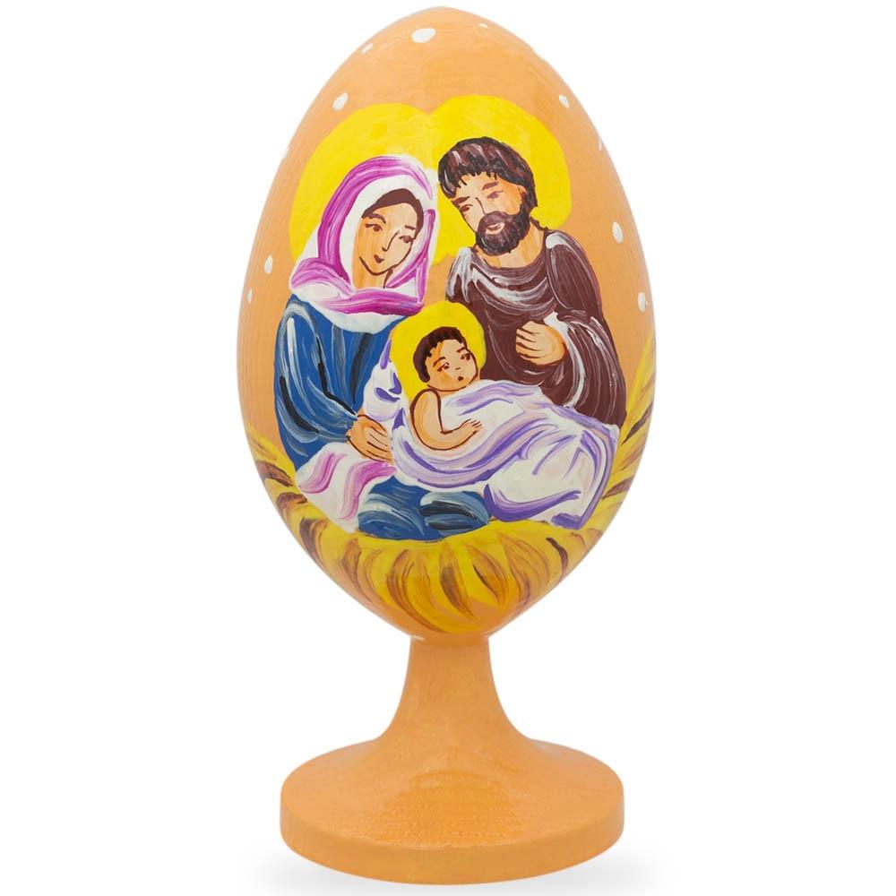Wood Jesus, Mary and Joseph Nativity Scene Wooden Easter Egg Figurine in Multi color Oval