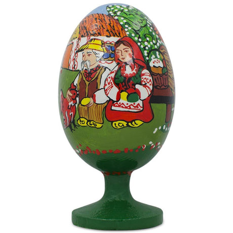 Wood Ukrainian Couple Celebrating Easter Wooden Figurine 4.75 Inches in Multi color Oval
