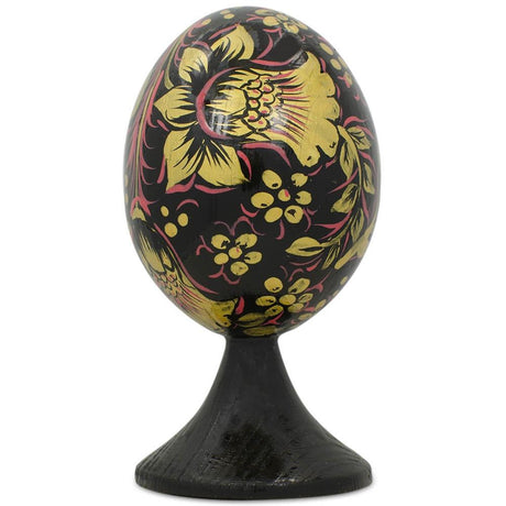 Wood Golden Flowers Standing Egg Figurine in Multi color Oval