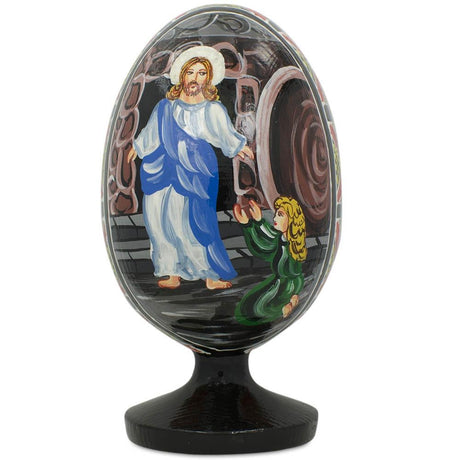 Wood Maria Magdalena Before Jesus Christ Easter Egg Figurine 4.75 Inches in Multi color Oval